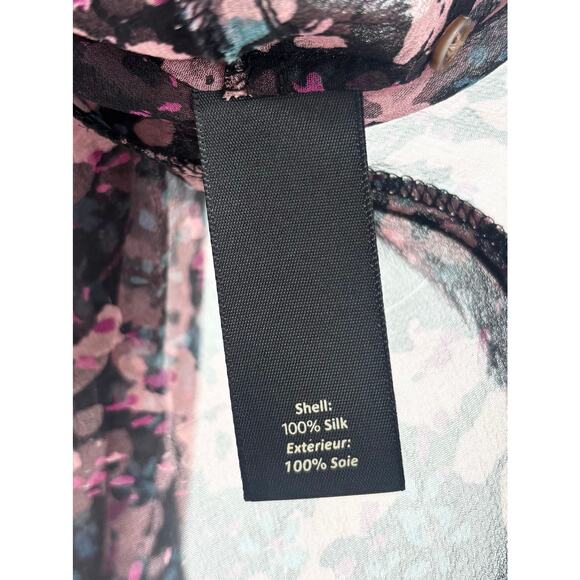 Elizabeth and James 100% Silk Sheer Floral Fringe Tie Neck Blouse Size M - Picture 7 of 10